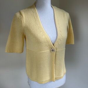 White + Warren Yellow Short Sleeve Cotton Cardigan Small